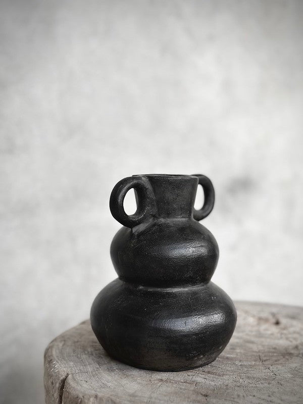 schwere Keramikvase in Schwarz H21cm