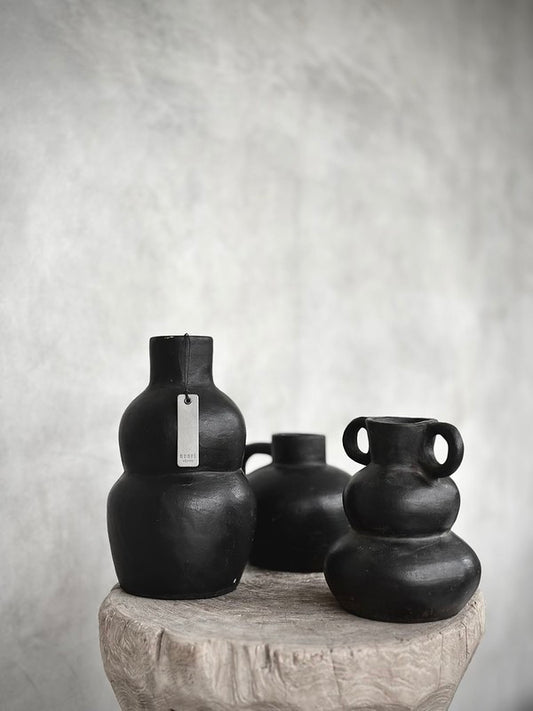 schwere Keramikvase in Schwarz H26cm